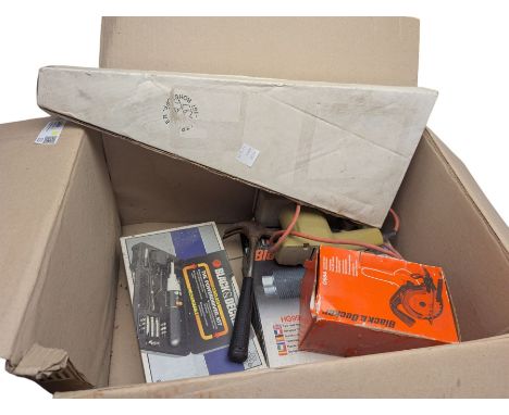Black & Decker power tools, including two heat Hot Air Paint Stripper, Cordless Powerdriver Kit and D894 circular saw attachm