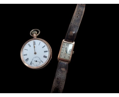 Early 20th century 9ct rose gold manual wind tank wristwatch and a 9ct rose gold keyless cylinder pocket watchCondition Repor
