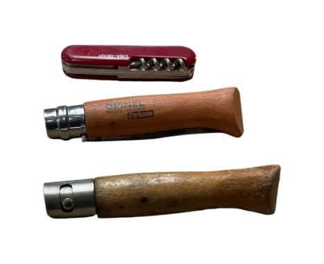 Large collection of pen knives and multi tools, including examples by Opinel, Swiss Army Spafax etc,  