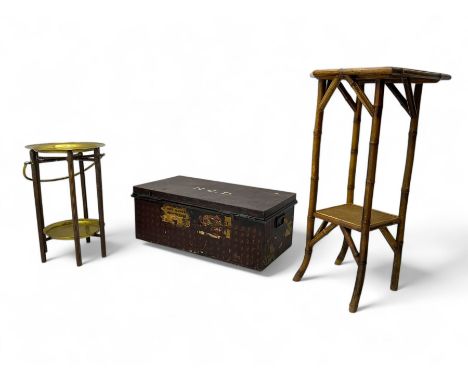 Early 20th century metal travelling trunk, rectangular form with textured exterior, hinged top and clasp fastenings; late 19t