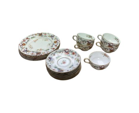 Royal Worcester Pekin pattern part tea service, comprising five cups, seven saucers and five plates 