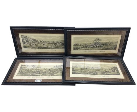 Four reproduction fox hunting prints, in contemporary frames 24cm x 58cm (4)