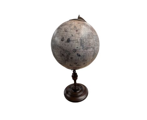 Modern globe on a wooden base, H61cmCondition Report:Doesn't sit properly on the base, previous owners have bluetacked it
