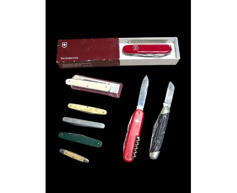 Eight pocket/pen knives, to include Victorinox Swiss Army knife, in box, Inox knife, George Wostenholm IXL knife and a Joseph