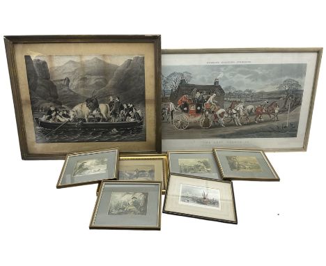 'The Last Change In' lithograph, together with four hunting prints, Hartlepool engraving etc 