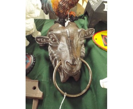 A Cast Metal Goats Head with Towel Ring (Plus VAT)