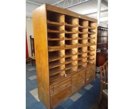 A Vintage Haberdashers Shop Display Cabinet with Six Base Drawers and 32 Slides by Henry Hall. Missing Sliding Doors, 176cm W