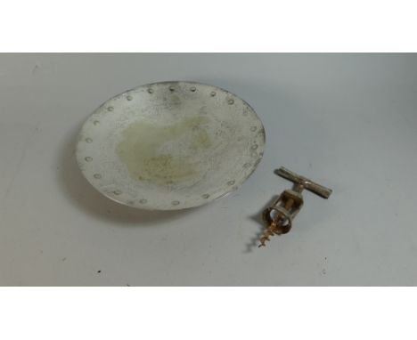 A Yeoman Circular Silver Plated Bowl with Faux Stud Decoration, 33cm Diameter Together with a Vintage Corkscrew 
