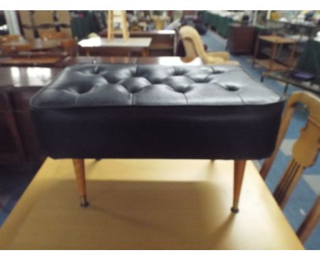 A Vintage 1970s Button Upholstered Hide Effect Stool, 66cm Long