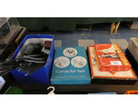 A Collection of Vintage Games, Clockwork OO Gauge Locomotive Track and Goods Vehicles, Monopoly etc