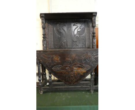 An Early Oak Drop Leaf Gate Leg Table Converted to Dresser with the Addition of Early Carved Dolphin and Mask Supports, to Pa