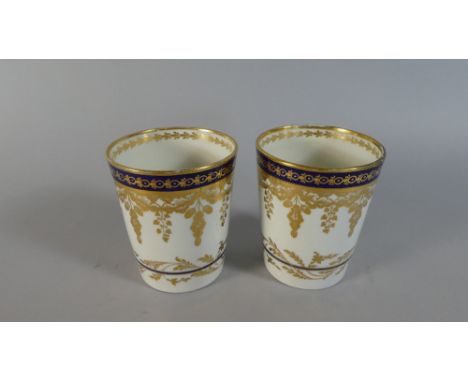 A Pair of 19th Century Worcester Cobalt Blue, Gilt and White Decorated Beakers