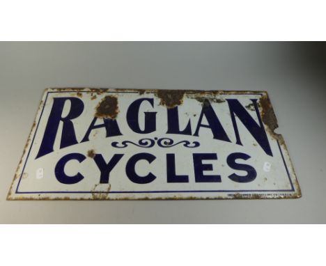 A Vintage Enamel Sign for Raglan Cycles by the Iron and Copper Enamelling Company, London, 60cm Wide 