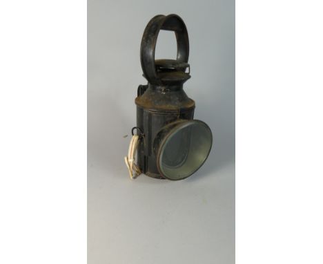 A Vintage Railway Lamp by Polkey Ltd, with Inner Three Coloured Glass Swivel, 30cm High