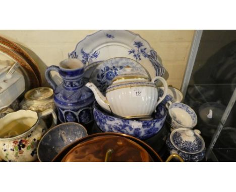 A Collection of Blue and White China to Include Teapots, Spode, Wedgwood, Bowls, Plate, Jugs Etc 
