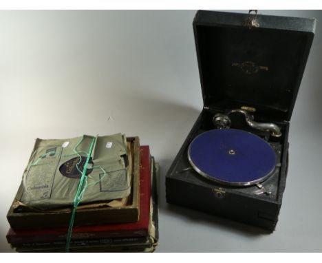 A Vintage Wind Up Gramophone Together with a Collection of Various 78rpm Records Etc 