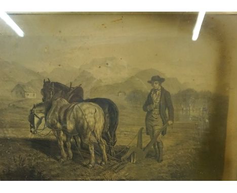 Robert Burns "Turning up a Mouse in a Nest with the Plough" Victorian Print, 39 x 60cm, in a rosewood frame, also with a Vict