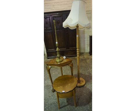 A Small Mixed Lot of Occasional Furniture, Comprising of a floor lamp with shade, corner table, brass table lamp and a vintag