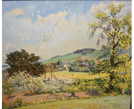 L.H. Cowan-Douglas (Scottish) "Old Kirk Yetholm" Oil on Panel, initialled and dated 1959 to lower right, 60 x 73cm, framed