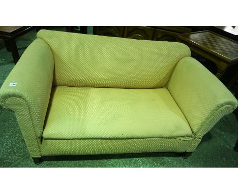 A Vintage Upholstered Drop End Sofa, Raised on mahogany supports, 73cm high, 150cm wide, 78cm deep