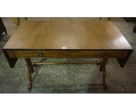 A Walnut Sofa Table, With two small drawers above under stretcher, raised on turned columns and scroll supports, 70cm high, 1