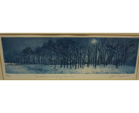 John Heywood "Woods on a Snowy Evening" Limited Edition Print, no 28 of 50, signed in pencil, 9 x 33cm, framed, Art Exhibitio