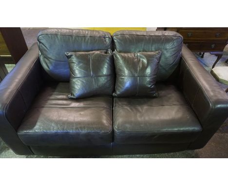 A Modern Brown Leather Two Seater Sofa, 63cm high, 157cm wide, with matching armchair, (2) 