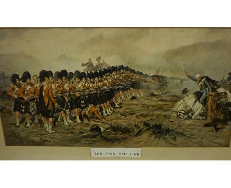 After Robert Gibb "The Thin Red Line" Framed Print, 33 x 66cm, also with a similar framed print, and a horse racing print, Fe
