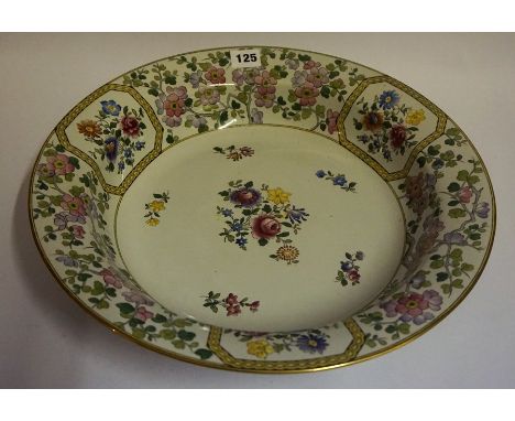 A Rare Spode Polychrome Enamel Bowl, circa 1910, Decorated with enamel over copper plate engraved prunus blossom panels, 38cm