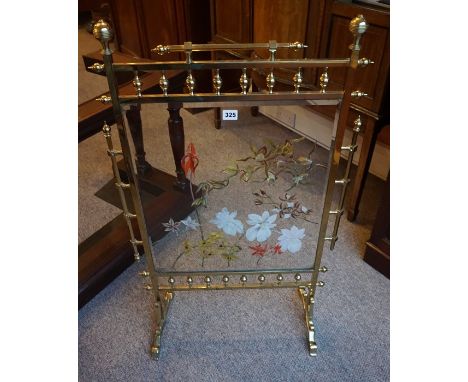 A Brass Firescreen, circa early 20th century, with a glass panel front, 97cm high, 56cm wide 