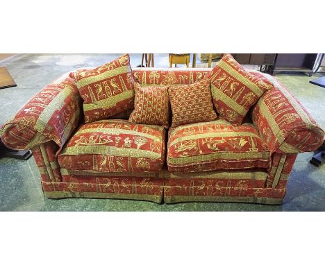 A Large Duresta Two Seater Sofa, Upholstered in red fabric, with cushions, 85cm high, 200cm wide Condition reportGood general