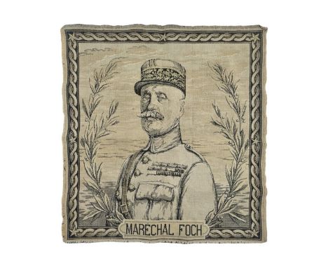 Description: WWI French General Ferdinand Foch textile tapestry portrait, 45 x 48 cm  Condition: in very good condition. Plea