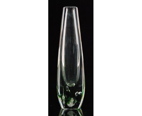 Vicke Lindstrand - Kosta - A post war glass vase of swollen sleeve form with a heavy set base internally decorated with green