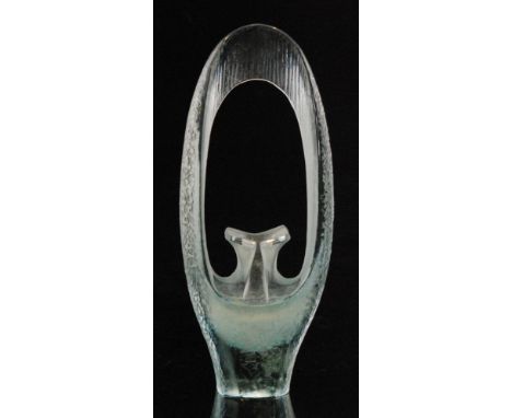 Professor Jan Cerny - A post war cast glass solifleur vase of high looped form with a central split aperture in pale blue, en