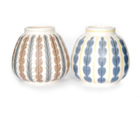 Alfred Rhead - Poole Pottery - Two 1950s Freeform ovoid vases, shape 185 decorated in the YES and YCB pattern, printed marks,