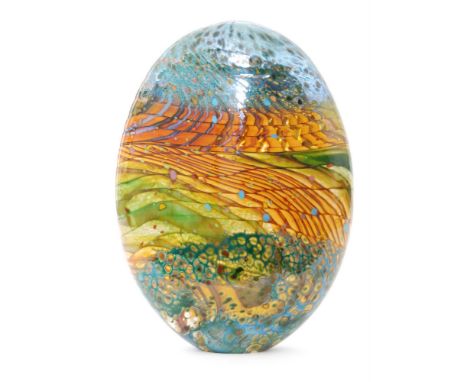 Peter Layton - London Glassblowing - A large contemporary Klimt Landscape Stoneform glass vase, of compressed ovoid form deco