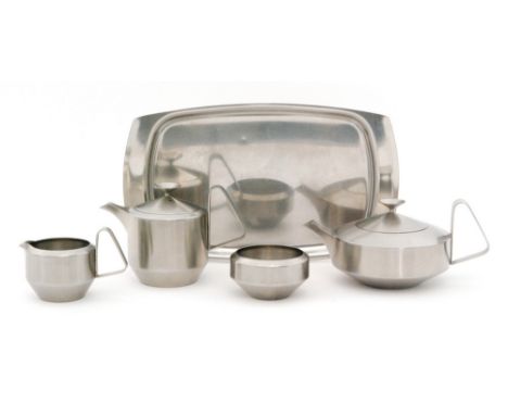 Robert Welch for Old Hall - A 1960s four piece stainless steel tea service in the Alveston pattern, composed of tea pot, hot 