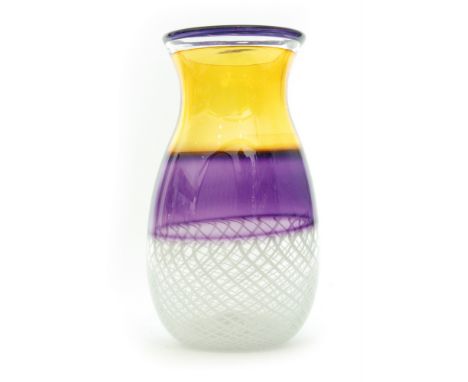 Mike Hunter - Twists Glass - A large contemporary Scottish studio glass Vetri vase of inverted baluster form with the bottom 