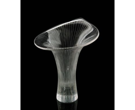 Tapio Wirkkala - Iittala - A post war glass Kantarelli vase of slender sleeve form, rising to a wide flared rim decorated wit