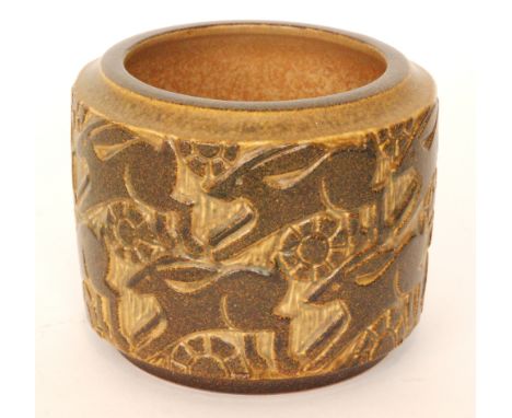 Marianne Starck - Michael Andersen & Son - A post war planter of barrel form decorated with an incised repeat pattern of hare