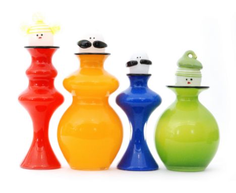 Anna Ornberg - Stromberg - A set of four stylised figural studio glass decanters titled Klara, Oversten, Ebba and Bob, of dif