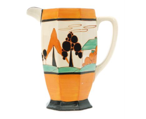 Clarice Cliff - Orange Trees & House - A large Athens shape jug circa 1929 hand painted with a stylised tree and cottage land