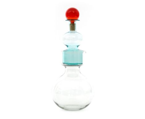 Kaj Franck - Nuutarjarvi Notsjo - A post war Kremlin Bells glass double decanter, the spherical pale pewter decanter rising t