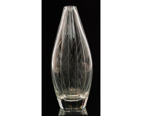 Tapio Wirkkala - Iittala - A post war clear crystal glass vase pattern 3283, of drawn ovoid form decorated with vertical and 