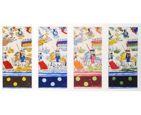 Attributed to Robert Bonfils - Bianchini Ferier - A set of four watercolour and pencil scarf designs, each the same Spanish B