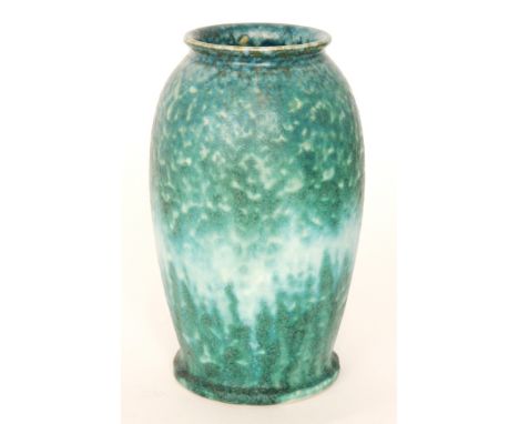 Ruskin Pottery - A large crystalline glaze vase decorated in a mottled tonal green and white, impressed mark, dated 1933 and 