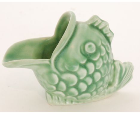 Clarice Cliff - Mr Fish - A novelty pipe holder circa 1936 modelled as an open mouth fish in green glaze, Wilkinson Ltd mark.