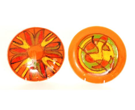 Poole Pottery - Two Delphis plates comprising a shape 3 with artist monogram for Pamela Bevans and a shape 3A decorated by We