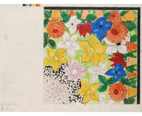 Robert Bonfils - Bianchini Ferier - A 1920s Art Deco watercolour and pencil preparatory silk scarf design, numbered 327 and 5