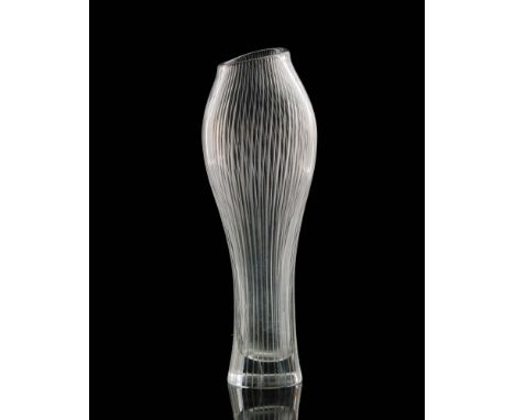 Tapio Wirkkala - Iittala - A post war glass Varsanjalka or Foal's Foot vase of sleeve form rising to a swollen neck decorated